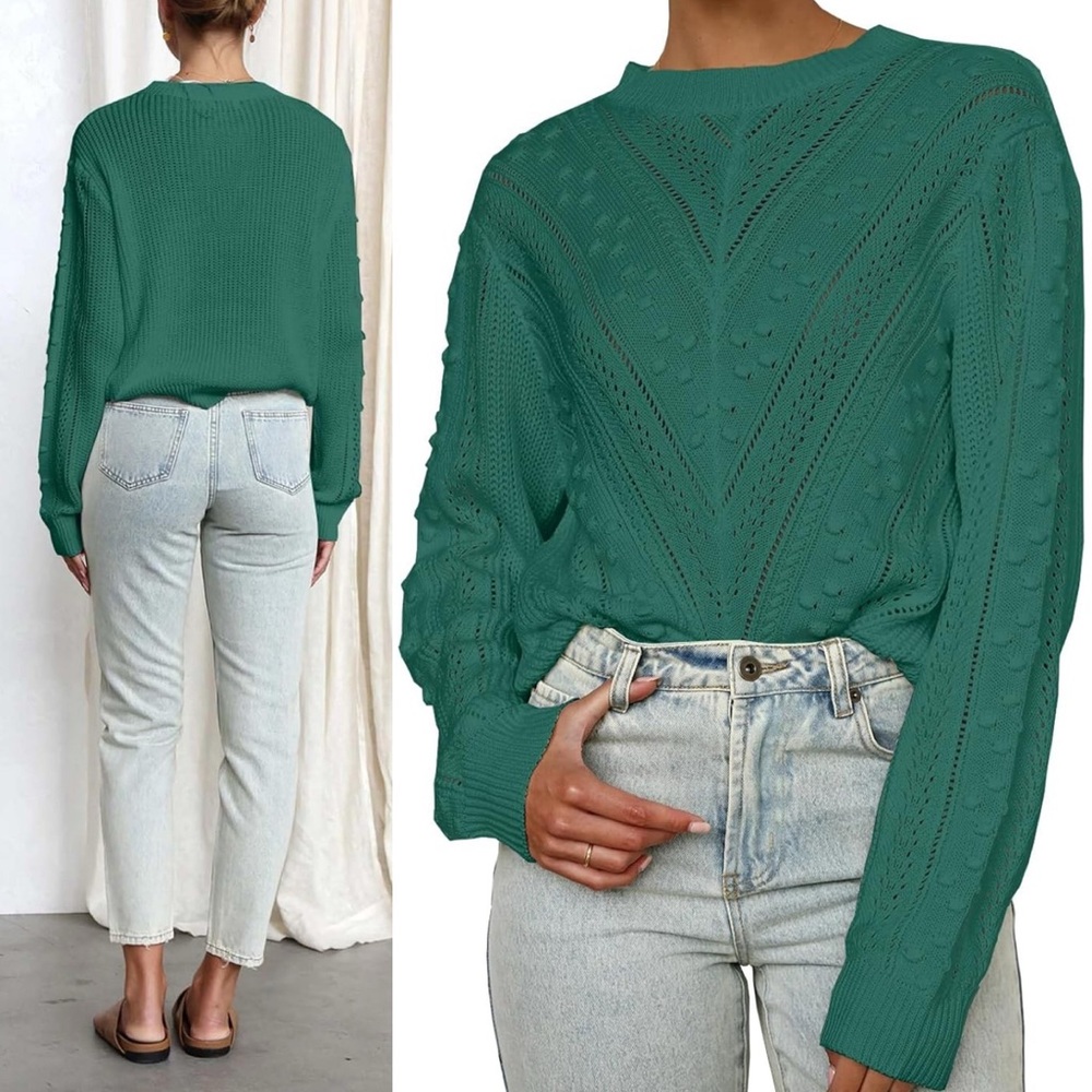 NWT Womens Crew Neck Sweaters‎ Long Sleeve Crochet Textured Knit Sweater SIZE L